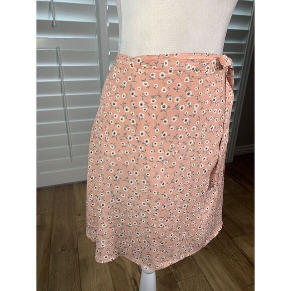 Vtg 90s Streetwear Peach Floral Print A-Line Wrap Mini Skirt Small Rayon Buffy - Picture 3 of 8